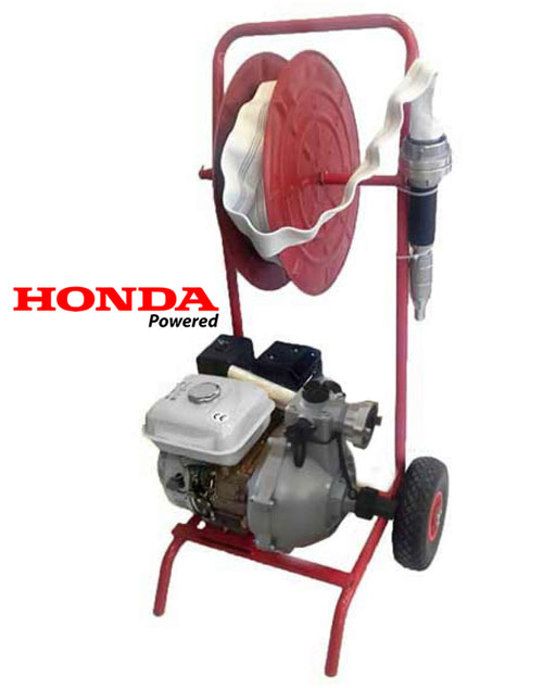 Πυροσβεστικό συγκρότημα βενζινοκίνητο HONDA GP160 - HP150D - τροχήλατο με ανέμη, μάνικα πυρόσβεσης 30 μέτρων και αυλό - 1½''